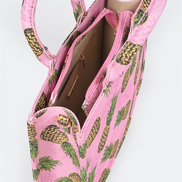 Pineapple Green and Pink Mini Tote/ Crossbody Bag / Island Theme- NWT - Picture 4 of 7